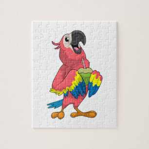 Puzzle Loro y coco con paja para beber