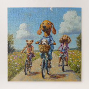 Puzzle Los amigos lindos salen a andar en bicicleta