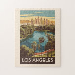 Puzzle Los Angeles Echo Park Lake Travel Art Vintage<br><div class="desc">Diseño de viajes vectoriales retro de Los Ángeles. Los Ángeles es una ciudad del sur de California que se extiende a lo largo y ancho del país y el centro de la industria cinematográfica y televisiva.</div>