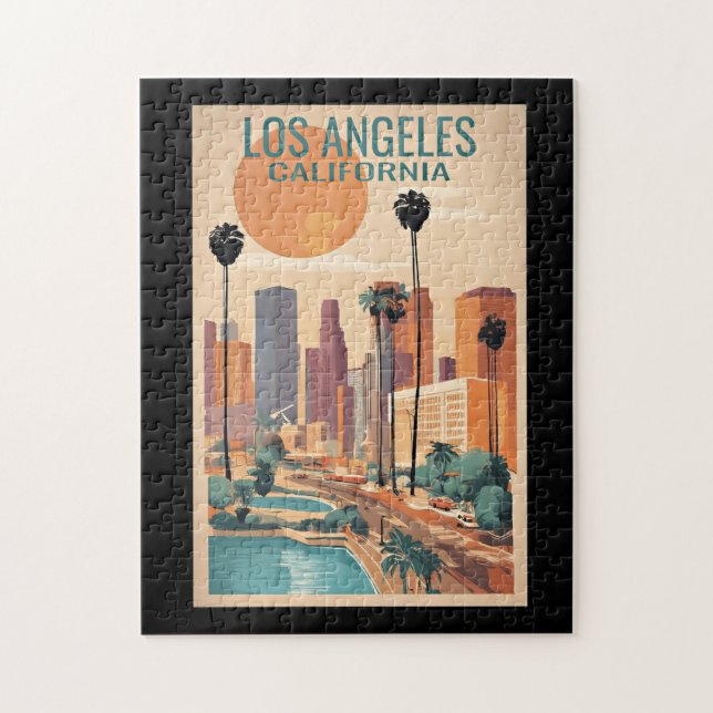 Puzzle Los Ángeles, ilustracion de la época de California (Vertical)