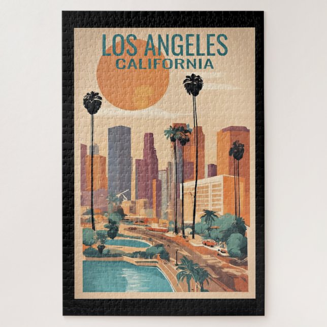 Puzzle Los Ángeles, ilustracion de la época de California (Vertical)