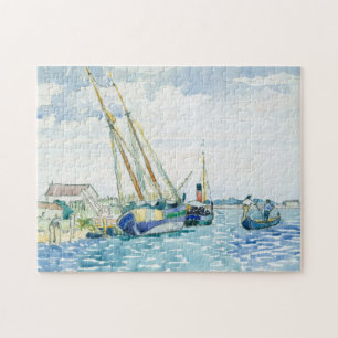 Puzzle Los barcos marinos de la escena acercan a Venecia