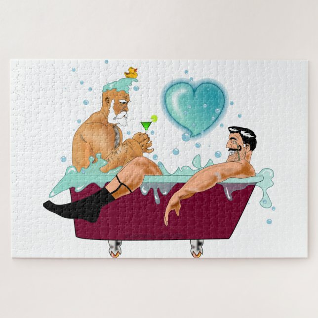Puzzle Los dos hombres gay de SlipperyJoe aman la bañera  (Horizontal)
