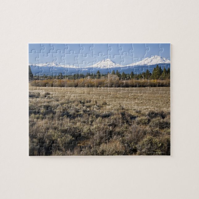 Puzzle Los E.E.U.U., Oregon, campo con la cascada nevada (Horizontal)