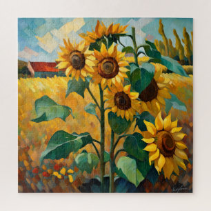 Puzzle Los girasoles en un campo