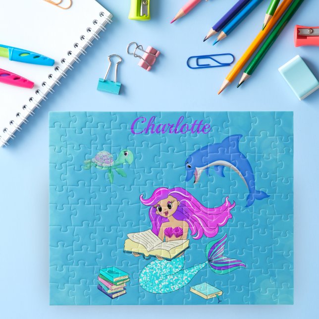 Puzzle Los libros de lectura de las sirenas esparcen la p (Piece together your imagination with our Sparkling Mermaid Reading Books Personalized Puzzle!)