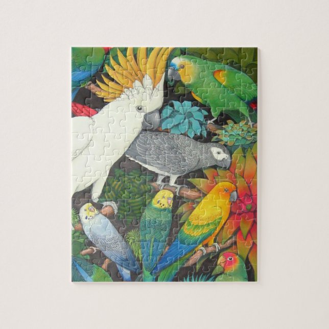 Puzzle Los loros del mascota en Bromeliad plantan (Vertical)