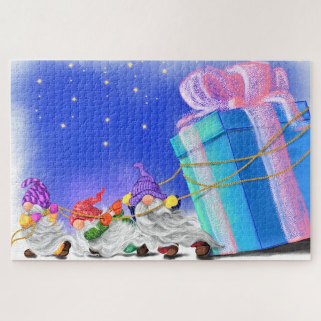 Puzzle Los Navidades Gnomes Traen Un Gran Regalo - Dibujo (Horizontal)