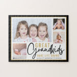 Puzzle Los nietos grandes abuelos citan la vida para la f<br><div class="desc">Un moderno regalo de collage de fotos para los abuelos con una frase sentimental "Los nietos hacen la vida grandiosa". Personalízate con 4 fotos y nombres de nietos para convertirlo en un regalo memorable para los Navidades el día de la madre,  el día de los abuelos y el cumpleaños.</div>