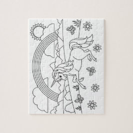 Puzzle Los niños pintan el arcoiris de unicornio