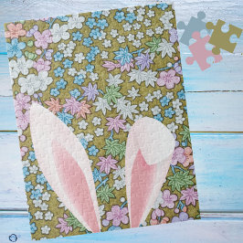 Puzzle Los osos del conejo de Pascua con fondo floral col