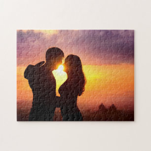 Puzzle Los pares siluetean en la puesta del sol