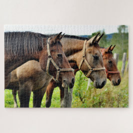 Puzzle Los tres amigos que miran a los caballos