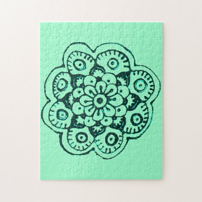 Puzzle Lotus Blossom (Henna) (Verde azulado) (Vertical)