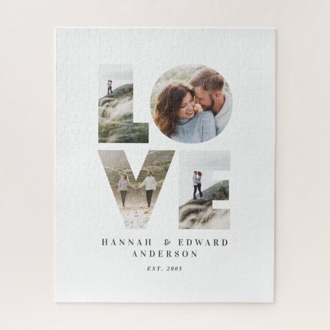 Puzzle Love 4 foto simple regalo personalizado moderno (Vertical)