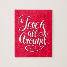 Puzzle Love Is All Around Script Lettering Pink