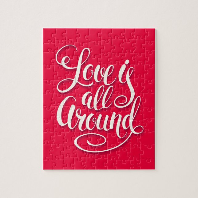 Puzzle Love Is All Around Script Lettering Pink (Vertical)