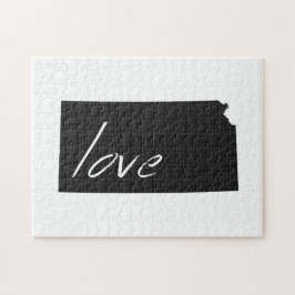 Puzzle Love Kansas Silhouette Map Shape Black Chalkboard
