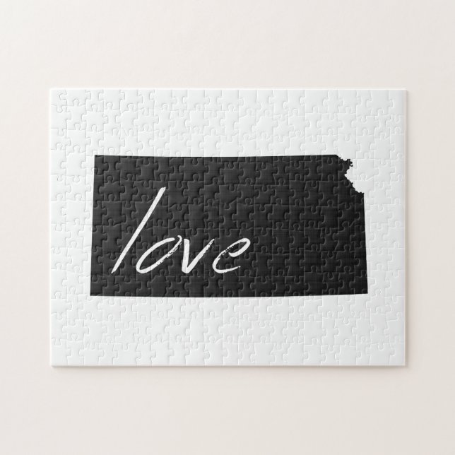 Puzzle Love Kansas Silhouette Map Shape Black Chalkboard (Horizontal)