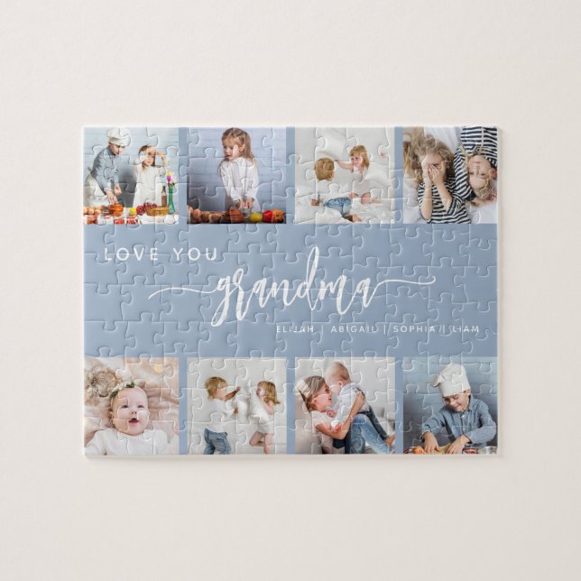 Puzzle Love You Grandma 8 Photo Collage Dusty Blue (Horizontal)