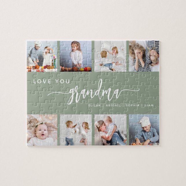 Puzzle Love You Grandma 8 Photo Collage Sage Green (Horizontal)