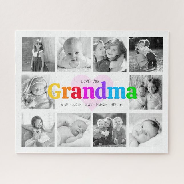 Puzzle Love You Grandma Colorful Modern 10 Photo Collage (Horizontal)