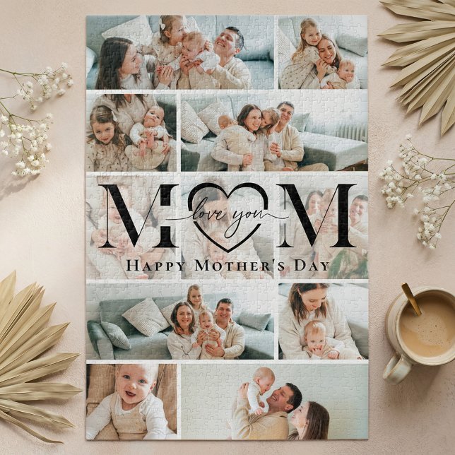 Puzzle Love You Mom Heart Photo Collage Mother's Day (Love You Mom Heart Photo Collage Mother's Day Jigsaw Puzzle)