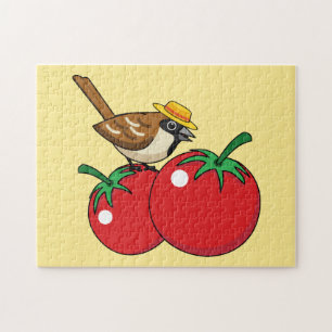 Puzzle Lover Sparrow Orgánico come tomate rojo