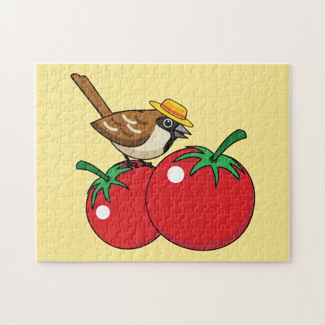 Puzzle Lover Sparrow Orgánico come tomate rojo (Horizontal)