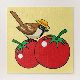 Puzzle Lover Sparrow Orgánico come tomate rojo