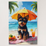 Puzzle Lowchen Beach Relax Scene<br><div class="desc">A playful Lowchen enjoying a bright beach setting with tropical fruits and ocean views. The painterly style creates a fun and stylish coastal vibe.</div>