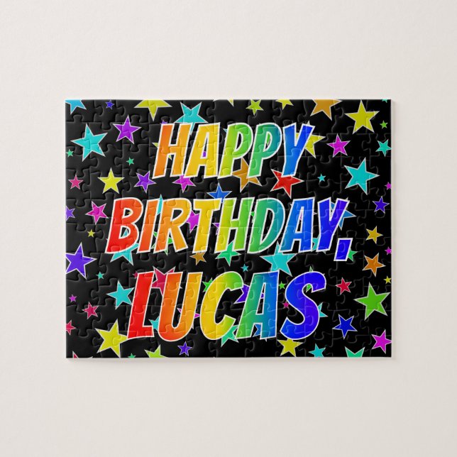 Puzzle "LUCAS" Nombre, Divertido "FELIZ CUMPLEAÑOS" (Horizontal)