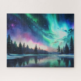 Puzzle Luces boreales, acuarela Aurora Borealis