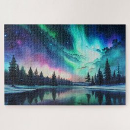Puzzle Luces boreales, acuarela Aurora Borealis