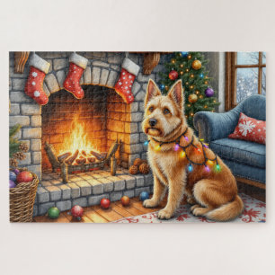 Puzzle Luces de Navidad junto a la Chimenea con Bouviers