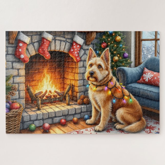 Puzzle Luces de Navidad junto a la Chimenea con Bouviers  (Horizontal)