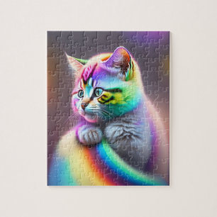 Puzzle Luces de neón coloridas Gato pequeño dulce