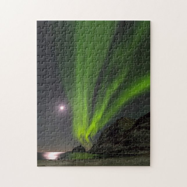 Puzzle Luces del Norte | Playa Haukland Isla Noruega (Vertical)