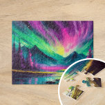 Puzzle Luces nórdicas vibrantes Resumen Paisaje nocturno<br><div class="desc">Un impresionante cuadro paisajístico moderno del cielo nocturno iluminado por las luces del norte, con colores vibrantes y bruscas dinámicas y abstractas. Los rápidos y enérgicos golpes capturan el movimiento de la aurora boreal, creando una sensación de asombro y asombro. El uso audaz del color y la técnica expresiva dan...</div>