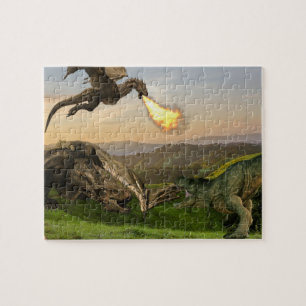 Puzzle Lucha de fantasía de Tyrannosaurus dragón dinosaur