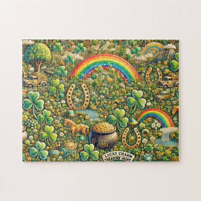 Puzzle Lucky Charm Treasure Hunt, Hidden Shamrocks (Horizontal)