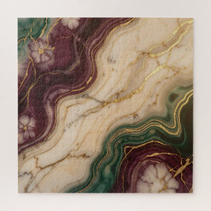 Puzzle Lujo Burgundy Verde Esmeralda Oro Mármol Floral