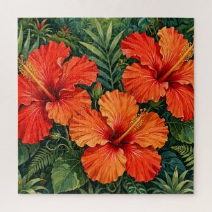 Puzzle Lujosas flores tropicales de hibisco naranja selvá