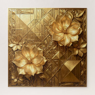 Puzzle Lujoso patrón floral Art Déco dorado con relieve