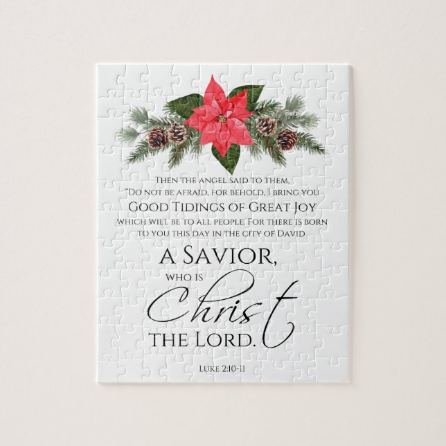 Puzzle Luke 2:10-11 Navidades de Poinsettia Scripture (Vertical)