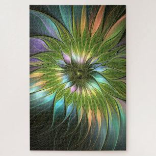 Puzzle Luminoso colorido Fantasía Flor Fractal Art