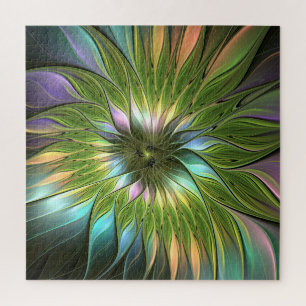 Puzzle Luminoso colorido Fantasía Flor Fractal Art