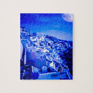 Puzzle Luna azul sobre Fira Santorini