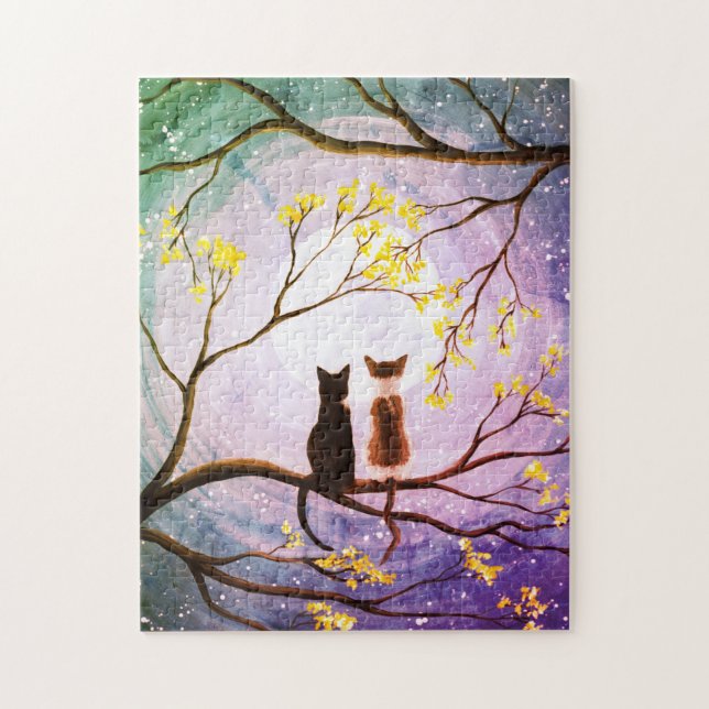 Puzzle Luna caprichosa con arte de gatos (Vertical)