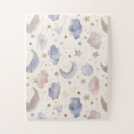Puzzle Luna Celeste Estrellas Nubes Acuarela Pasteles